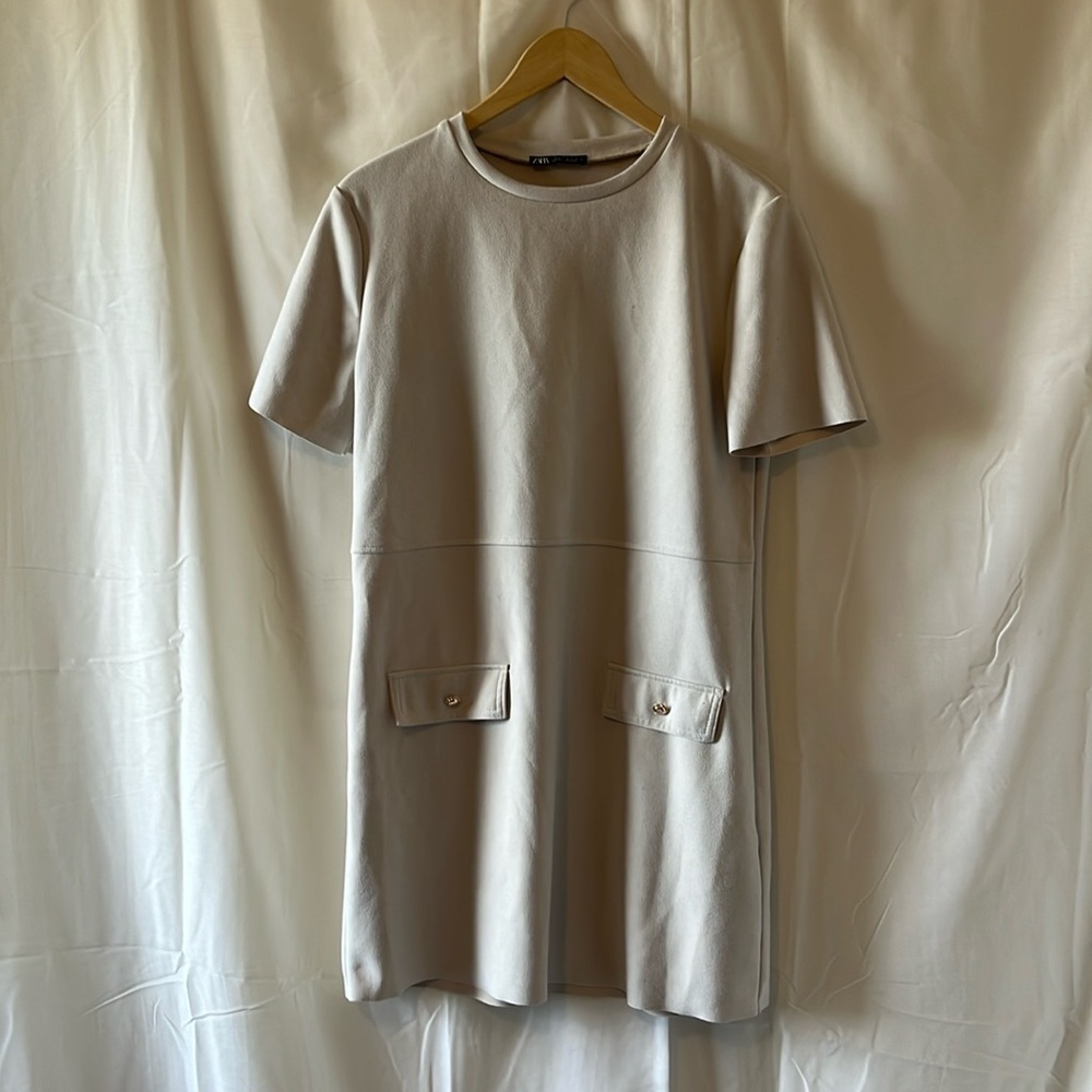 Zara Cream Short Sleeved Dress a217